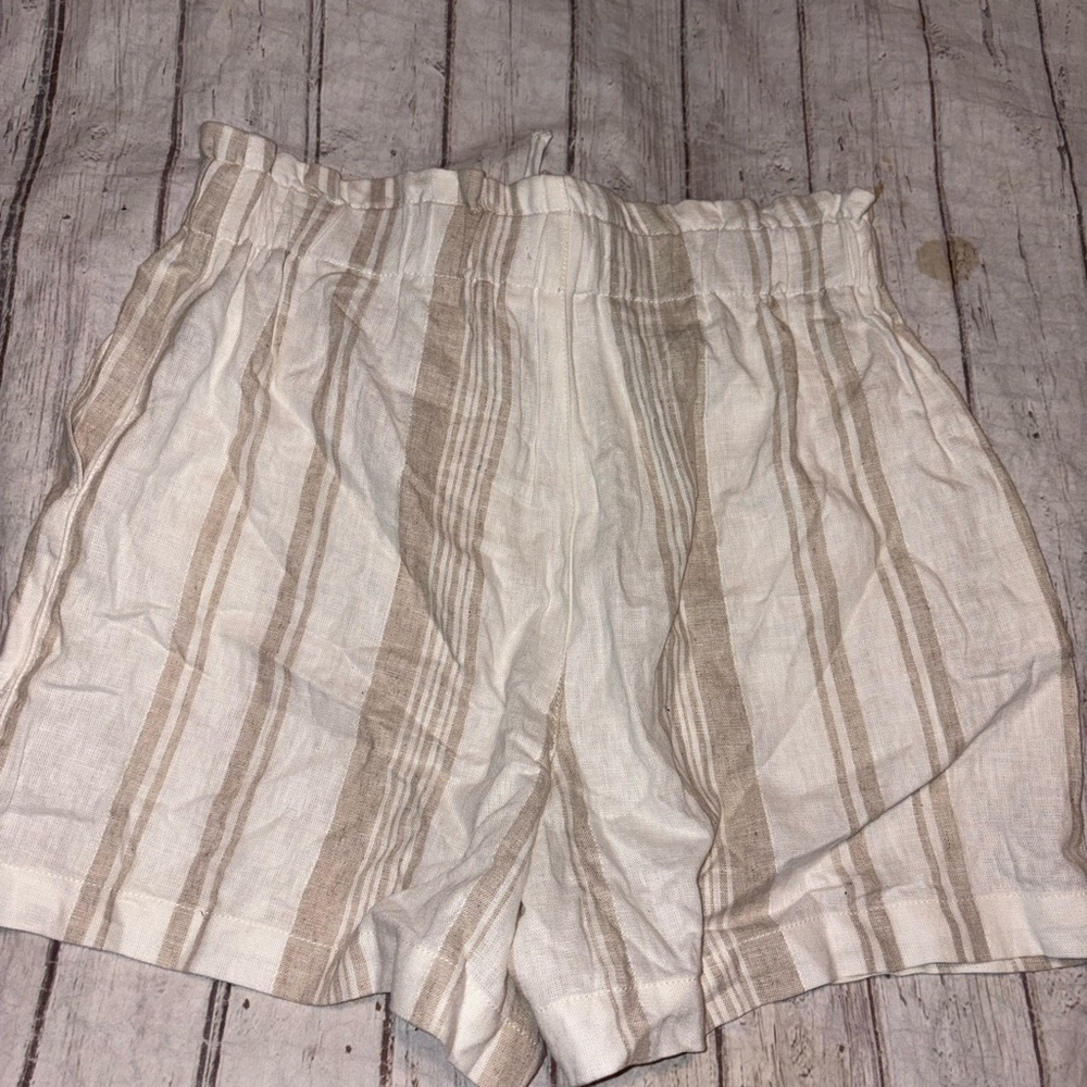 Madewell pull on linen blend striped shorts S - Picture 3 of 6